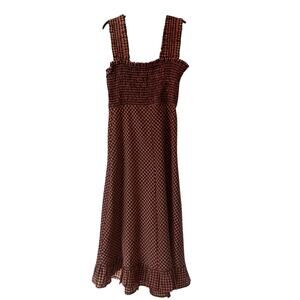 Ganni Checkered Midi Dress - Black and Brown